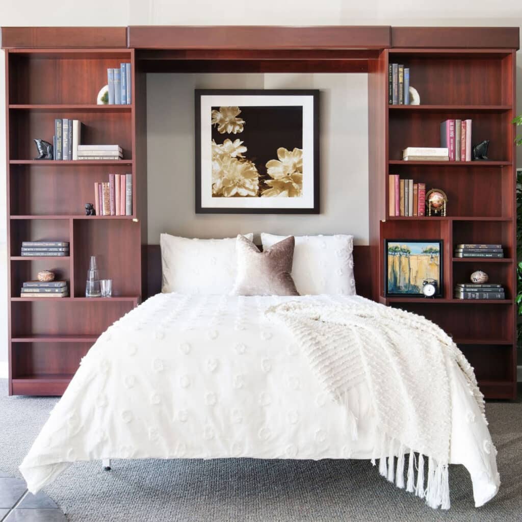 This Murphy bed with book shelves is ideal for any avid reader.