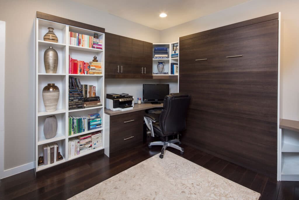 A Murphy bed with desk can complete any custom home office furniture design. Visit More Space Place to let our design team help you with your project.